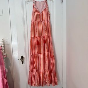 Oliphant Orange and White Striped Tiered Maxi Dress size Medium